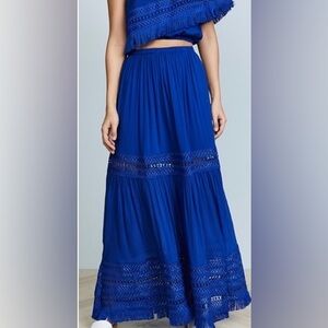 Ramy Brook Diona Azure Blue Lace Trim Maxi Skirt